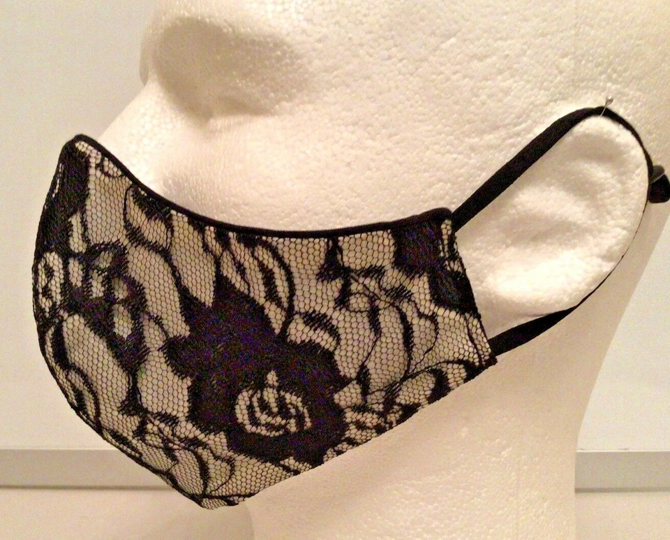 Lace Face Mask Wedding Bridesmaid Bachelorette Fancy Formal Adjustable Washable - Image 1 of 4