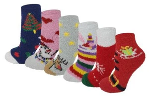 6 Pairs Kids Girls Cozy Fuzzy Christmas Gripper Anti Skid Slipper Socks - Picture 1 of 1