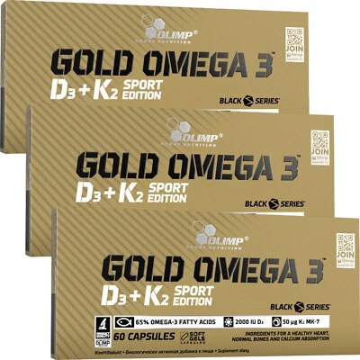 OLIMP SPORT NUTRITION Confezione da 3 GOLD OMEGA 3 D3+K2 - 3x60 = 180 capsule - cuore, ossa e sistema immunitario