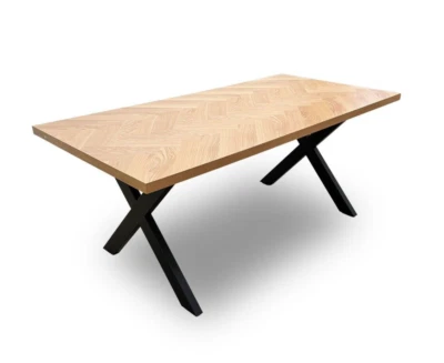 Vida Living ‘Nate' Dining Table Natural Oak 180cm Black X Cross Legs BRAND NEW - Image 1 of 4