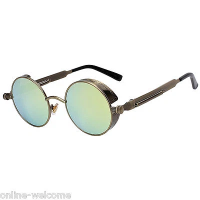 Gafas de sol Steampunk góticas retro circulares redondas pistola de metal metal dorado espejo C6 Foto 1 de 4