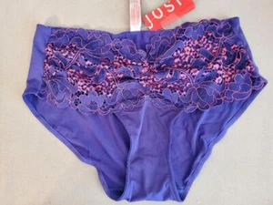NWT JOSIE NATORI HIPSTER PANTIES rouched lace front NYLON SPX blue/pink 857118 M - Picture 1 of 2