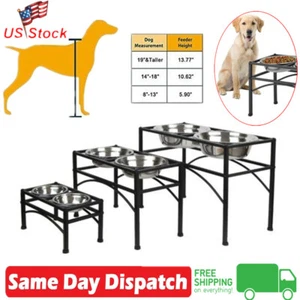 Stainless Steel Food Water Stand Tray Double Elevated Raised Dog Pet Feeder Bowl - Picture 1 of 28