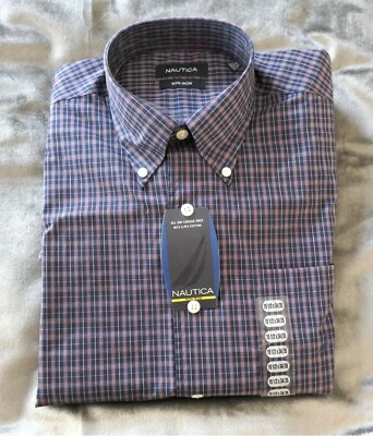 Nautica Shirt 15.5" Medium 34/35 Plaid Purple Orange White NEW NWT Long Sleeve - Image 1 of 4