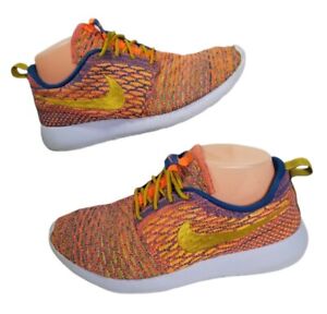 Nike Womens Size 7 Roshe One Flyknit Multi-Color Fabric Citron Sunset 704927-402