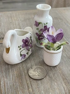 Maruri Masterpiece Miniature Potted Flower & Mini Vase & Swan China - Picture 1 of 12