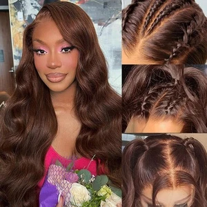 24 Inch 13x6 Chocolate Brown Lace Front Wigs Human Hair Pre Plukced 180 Densi... - Bild 1 von 6
