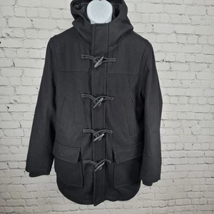 Dockers Black Wool Blend Insulated Hooded Knit Collar Toggle Zip Coat Medium M - Picture 1 of 15