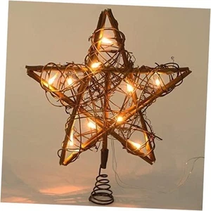 Christmas Tree Topper Rattan Natural Star Treetop with 10 LED Treetop Brown - Picture 1 of 8