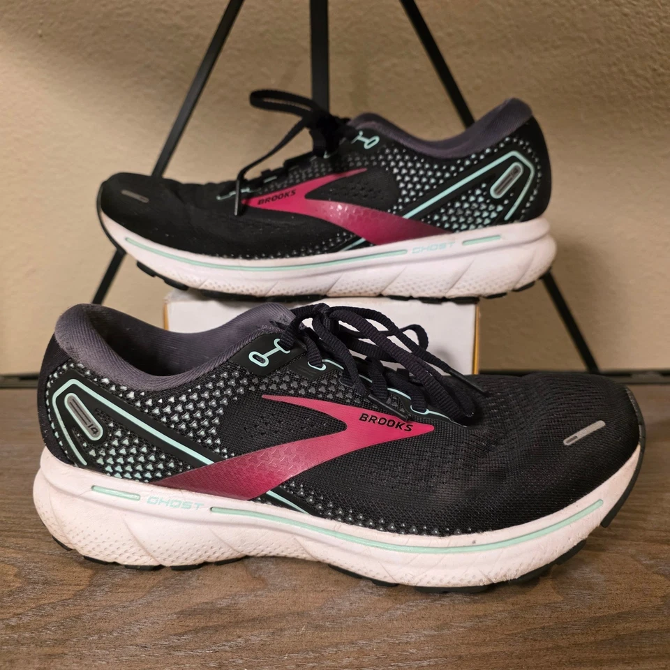 Brooks Ghost 14 Women's Running Shoes Black Pink Athletic Sneakers 9.5D Wide - Image 1 of 4
