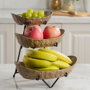 3 Tier Fruit Bowl for Kitchen Counter, Ceramic Fruit Basket with Metal Stand ... - Bild 1 von 7
