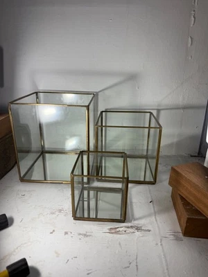 3 x Kusso Style Glass and Gold Metal Terrarium Planter for Small Indoor Plants - Image 1 of 4