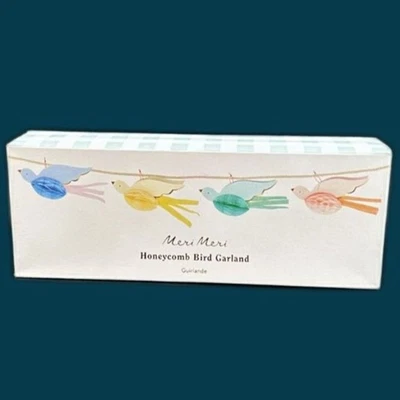 Meri Meri Tissue Paper Honeycomb Bird Garland 10'L Dusty Blue, Cream, Mint& Pink - Image 1 of 4