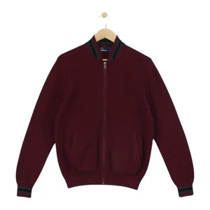 Fred Perry Cardigan Mens Size S Burgundy Full Zip Cotton Knit - Picture 1 of 15