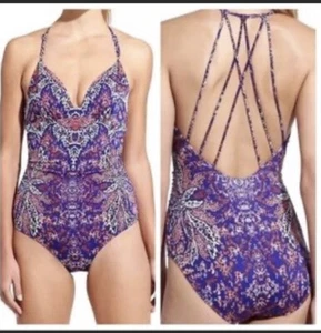 Athleta Aqualuxe Printed One Piece Strappy Bathing Suit Size Small - Picture 1 of 8