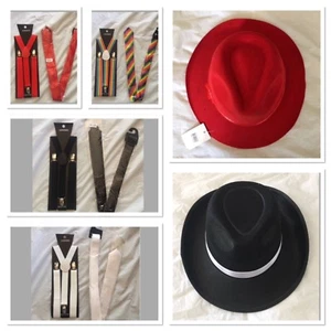 1920's 20s Gangster Hat Trilby Braces Tie Al Capone Gatsby Fancy Dress - Picture 1 of 4