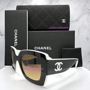 Neue Chanel Sonnenbrille schwarz weiß eckig CC braune polarisierte Gläser Damen - Bild 1 von 22