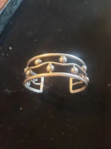VINTAGE TAXCO MEXIKO PERLEN KUGEL STERLINGSILBER MODERNIST MANSCHETTE ARMBAND - Bild 1 von 4