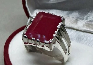 Emerald Cut 12Ct Deep Red Ruby Sterling Silver 925 Roby Handmade Yaqoot Men Ring - Picture 1 of 12