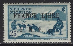 St Pierre & Miquelon 1942 25c Dog Team FNFL embalaje original Sc# 229 como nuevo - Imagen 1 de 1