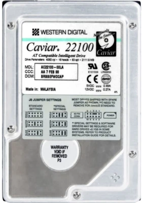 Western Digital Caviar 22100 AC22100-00LA 2.1GB 5200RPM ATA IDE 3.5" Inch - Image 1 of 3