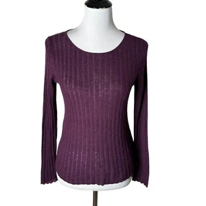 Eileen Fisher Knit Top Womens PP 2P 4P Purple Merino Wool Alpaca Long Sleeve - Picture 1 of 10