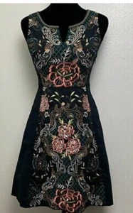 Vestido Moulinette Soeurs PERENNIAL 6 Anthropologie Bordado BOHO Negro Nuevo sin Etiquetas - Imagen 1 de 10