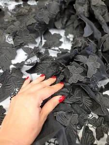 Black Butterfly Lace 3D Embroidery Lace Fabric Sold by the Yard For Dress Prom - Picture 1 of 13