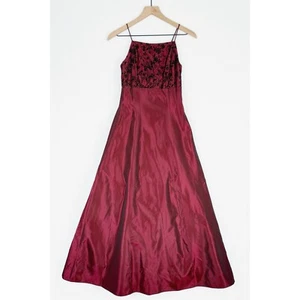 Vtg Be Smart Gown Juniors 3/4 Burgundy Corset Back Floral Velvet Whimsigoth Vamp - Picture 1 of 23