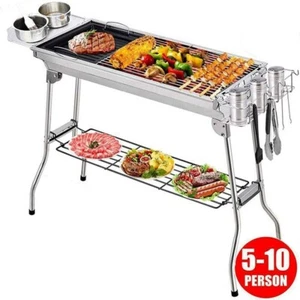 Folding BBQ Charcoal Barbecue Grill Picnic Camping Garden Stainless Steel Stove - Picture 1 of 12