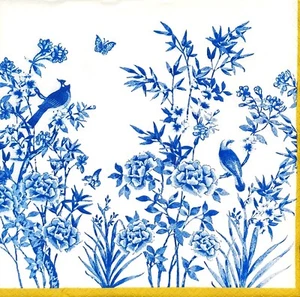 R970# 3 x Serviettes en papier simples découpage bleu blanc oiseau fleur jardin chinois - Photo 1 sur 10