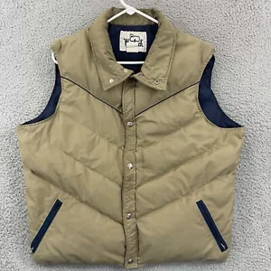 Vintage Woolrich Vest Adult XL Beige Goose Down Puffer 80s Snap Button Hiking - Picture 1 of 10
