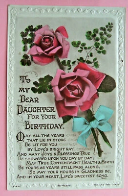 Greetings Postcard - DEAR DAUGHTER BIRTHDAY, PINK ROSES, Beagles RP -  (GRE2-2) - Image 1 of 2