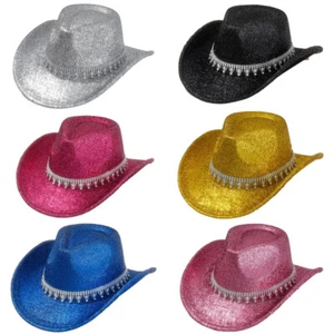 Herren Damen Cowgirl Cowboy Hut Western Stil Glitzer Cosplay Party Kostüm Hüte - Bild 1 von 19