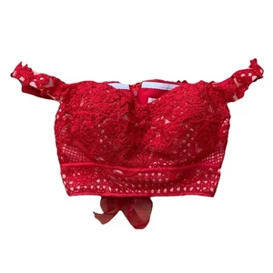 Red Corset Crop Top Ellie Wilde By Mon Cheri Crochet Off Shoulder Size 4 - Picture 1 of 8