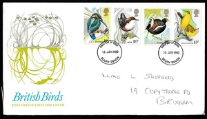 FDC 1980 GB UK - 1980 British Birds - Kingfisher, Wagtail, Dipper, Moorhen - Picture 1 of 2