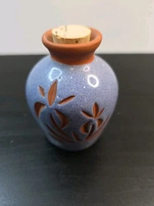 Vintage Red ware pottery Blue Speckled Jug Etched Floral 3" - Picture 1 of 4