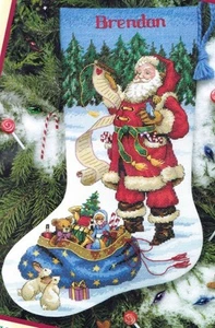 DIY Dimension Checking His List Santa Counted Cross Stitch Stocking Kit 8645 - Picture 1 of 4