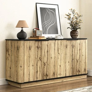 55" Fluted Sideboard Buffet Cabinet Wood Credenza Storage with Adjustable Shelf - Picture 1 of 8