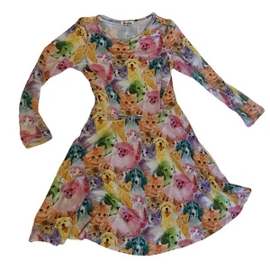 Girl's sz 12-13 yr Teen XS Bright Colors Dog Cat Dress Fit Flare Dress Women XS - Picture 1 of 8