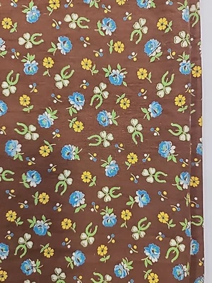 40s 50s Brown Floral Lucky Horseshoe Shamrock Irish Fabric Vtg 34.5"w X 1.3yd - Image 1 of 4