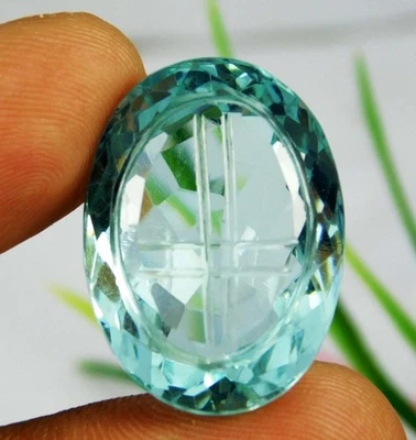 Carved Certified 38.10 Ct Natural Sea Blue Aquamarine Oval Cut Gemstone - Image 1 of 4