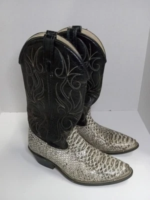 Botas de Vaquero Raras De Colección ACME Teju Lizard 8.5D Hechas en EE. UU. Negras/Naturales Exóticas Foto 1 de 4