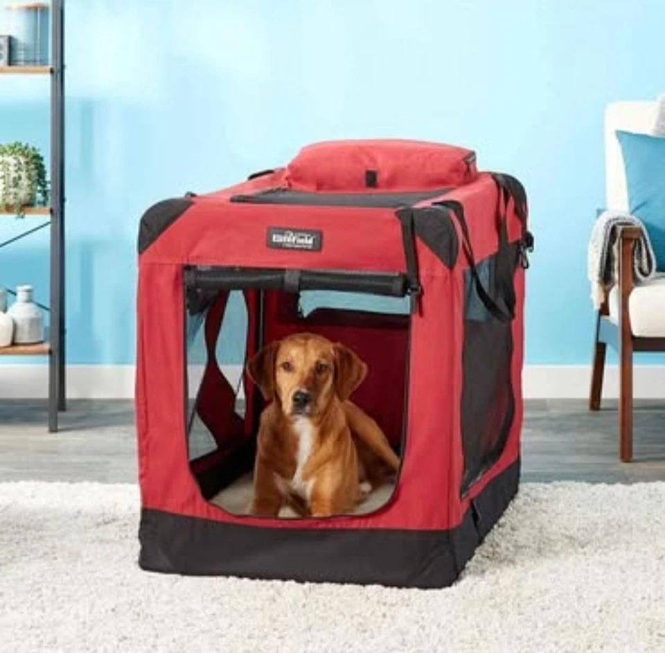 EliteField Soft Dog Crate 3-Door Folding Carrying Bag 36"X24"X28" Fleece Bed - Image 1 of 4