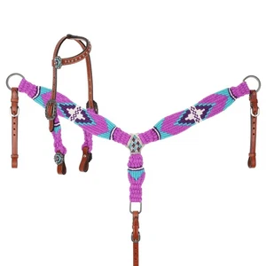 Showman Violet Wave Mohair Single Ear Headstall & Breast Collar Set - Pony Size - Picture 1 of 2