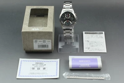 [Near MINT / Full set] Seiko ANA World Time 5T82-0AJ0 Quartz Black Dial Men's - Image 1 of 4
