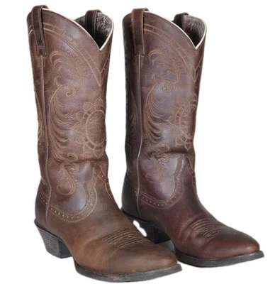 Botas femininas ARIAT Magnolia Western couro marrom desgastado biqueira R EUA 6 B - Imagem 1 de 4