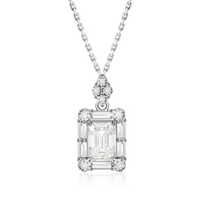 1ct Emerald Cut Moissanite Pendant Necklace 925 Sterling Silver Women Chain GRA - Picture 1 of 16