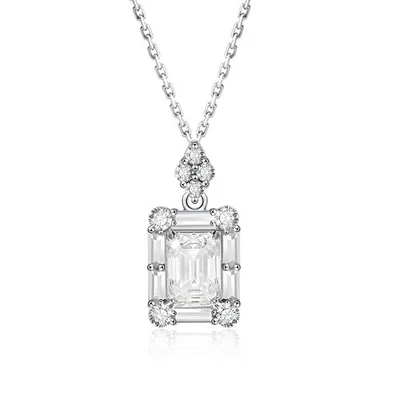 1ct Emerald Cut Moissanite Pendant Necklace 925 Sterling Silver Women Chain GRA - Image 1 of 4