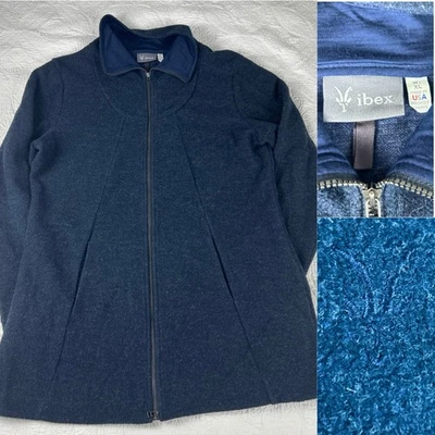 Ibex Women’s Full Zip Merino Wool Blend Hooded Jacket Size XL Blue - Image 1 of 4